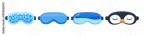Collection of four different eye masks for sleep and relaxation