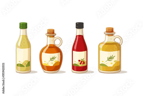 Assortment of colorful glass bottles filled with liquids and herbs