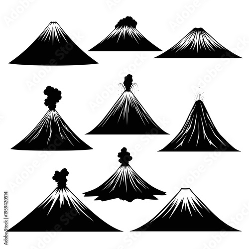 Vector Mountain Silhouettes Collection Isolated on White Background
