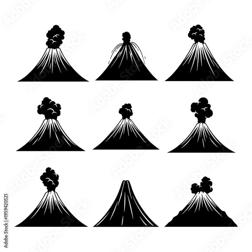 Vector Mountain Silhouettes Collection Isolated on White Background

