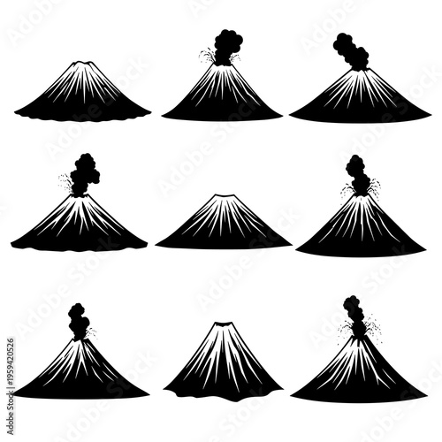 Vector Mountain Silhouettes Collection Isolated on White Background
