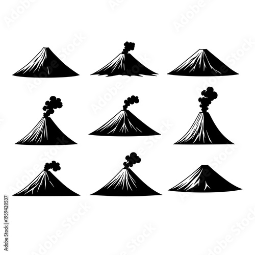 Vector Mountain Silhouettes Collection Isolated on White Background
