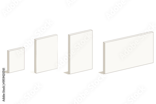 Four blank white rectangular panels arranged in ascending size order