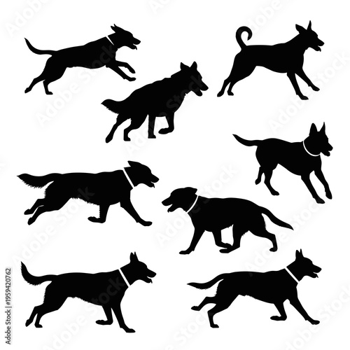 Vector Dog Silhouettes Collection Isolated on White Background
