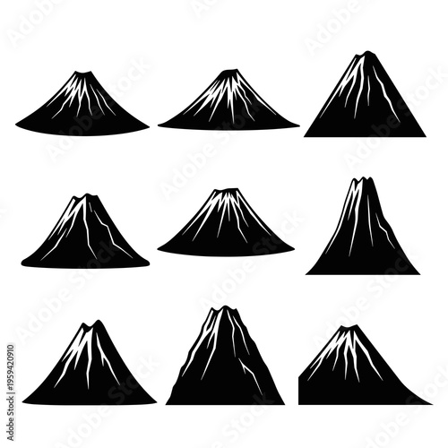 Vector Mountain Silhouettes Collection Isolated on White Background
