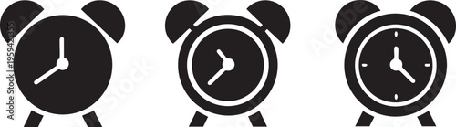 Collection of alarm clock icons classic retro design elements for time management and scheduling isolated on white