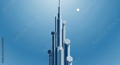 Burj Khalifa at night with moon.