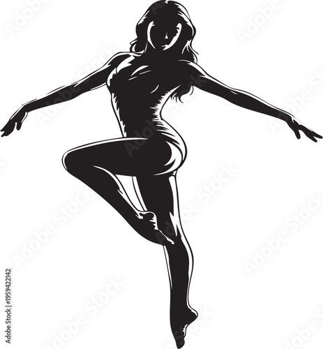a black silhouette of a woman dancing on a beige background, perfect for use in marketing, advertising, or educational materials