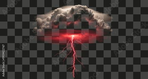 Dramatic red lightning illuminating stormy clouds creating a powerful atmospheric visual effect