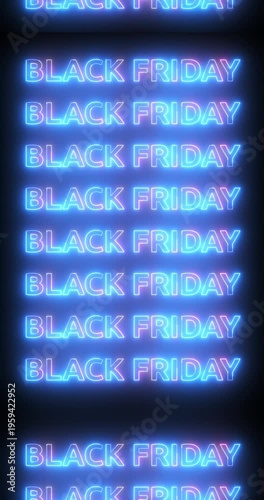Black Friday message in neon lights passing on screen. Loop. 4K Vertical