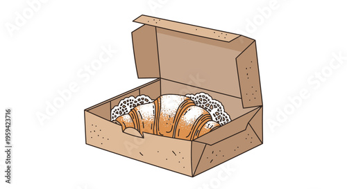 Freshly baked croissants in a brown cardboard box, ready for breakfast or a snack