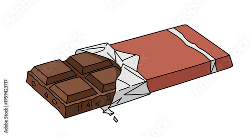 Delicious chocolate bar partially unwrapped, ready to be enjoyed