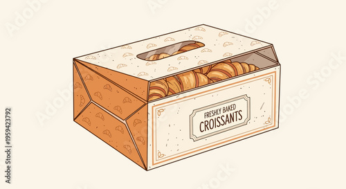 Freshly Baked Croissants in a Cardboard Box with Clear Window.