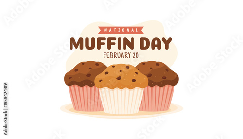 Muffin Day illustration with chocolate and vanilla muffins on white background
