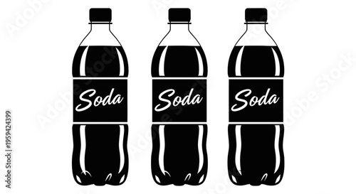 Three bottles of soda stand in a row on a white background.