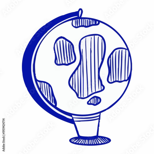 Hand drawn vector illustration of a geographic globe with blue lines