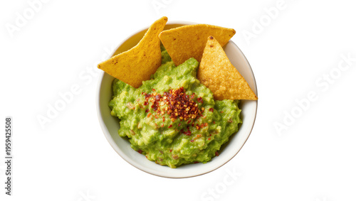 Tableau sur toile Delicious freshly made chunky guacamole dip with crispy corn tortilla chips and