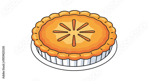 Delicious baked fruit pie vector illustration presented nicely on a simple white dish