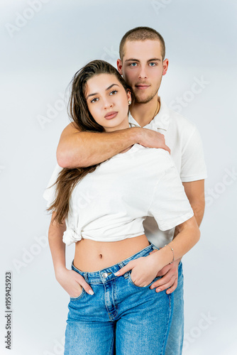 Young couple in love on a white background. Relationship. Valentine's Day.