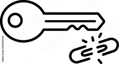 Broken Key and Link Line Art Illustration - Minimalist Icon Representing Connection Failure, Access Lost, or Security Breach