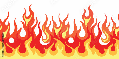 Stylized flames repeat in a vibrant fiery pattern across a white background
