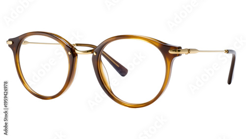 Photos Chic round brown tortoise shell eyeglasses with gold accents, fashionable vision