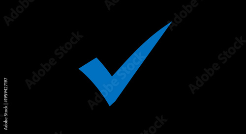 A bright blue checkmark symbol on a plain black background, representing confirmation or completion