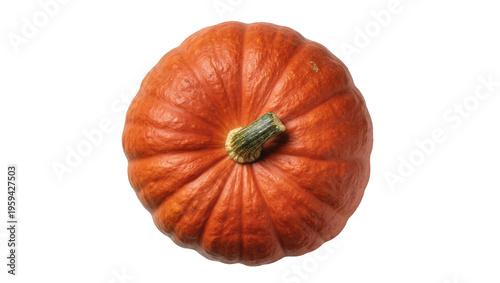 Obraz na płótnie Fresh whole orange pumpkin with green stem, ideal for autumn, Halloween, and Tha