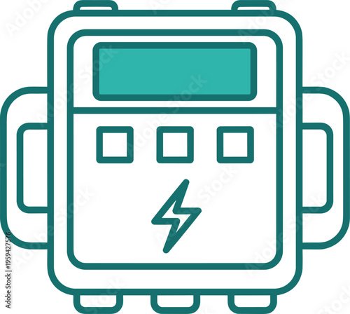 Digital electricity meter measuring device icon with screen display and energy lightning bolt symbol sign