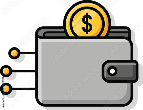 Cryptocurrency hardware wallet illustration with gold coin and circuit board connection points for security