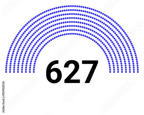 Hemicycle 627 seats - 8 rows