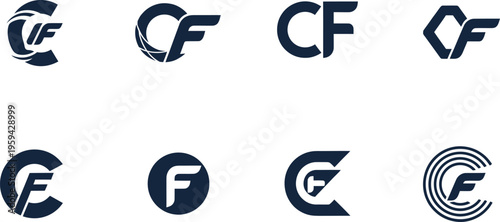 Принти на полотні Collection of eight unique cf logos with varied designs and styles