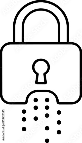Minimal Line Art Illustration of a Padlock with Leaking Data, representing Data Breach, Cyber Security Risk, and Information Flow. Modern Minimalist Icon for Digital Security Concepts.