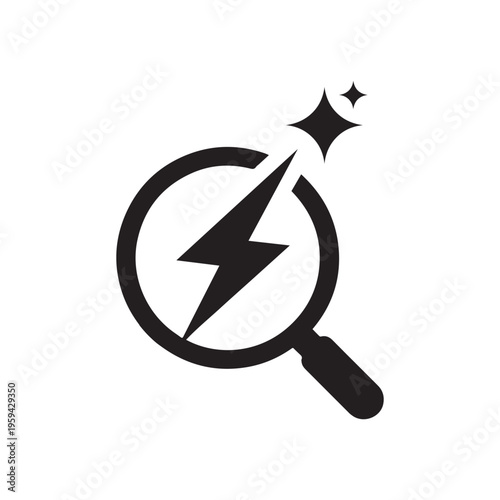 AI powered search speed icon, lightning fast data query, smart search technology, minimal outline vector