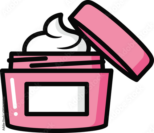 Face cream jar with open lid and cosmetic moisturizer vector illustration for skin care and beauty routine
