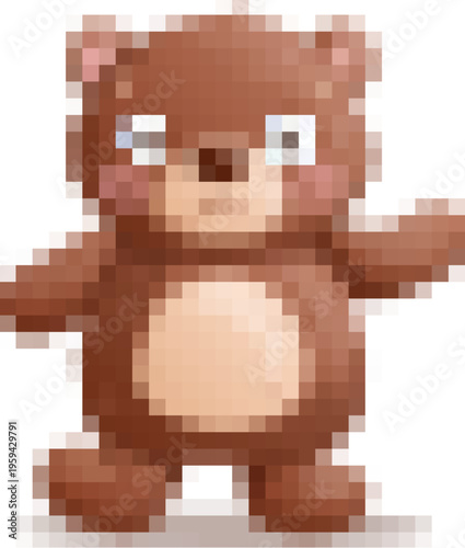 Vector illustration of a cheerful, fluffy brown bear in a friendly, cartoonish style. 