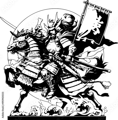 Intricate Vector Illustration of a Legendary Chinese Hero or Deity, Symbolizing Loyalty, Brotherhood, and Military Might