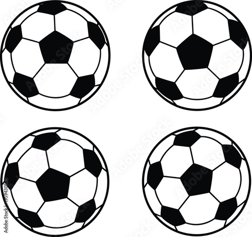 Soccer ball pattern icons for football sports championship and recreational activities on checkered background
