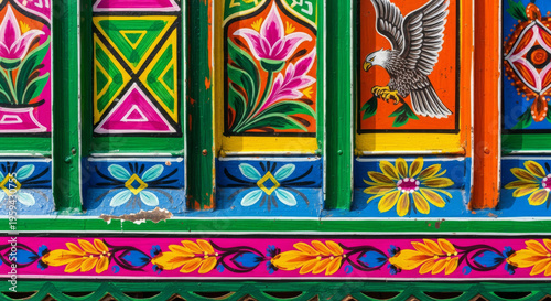 Vibrant Hand-Painted Indian Truck Art Intricate Folk Patterns and Colors