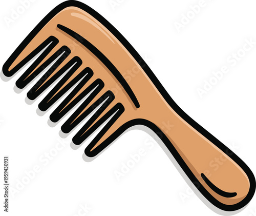 Illustration of a brown hair comb with black outline and white highlights, isolated on a transparent background