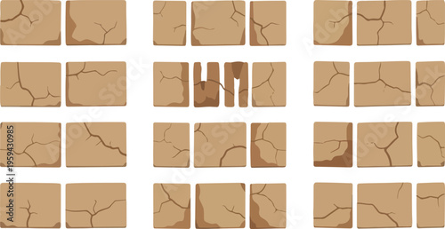 Various cracked stone block texture illustrations with different shapes and designs