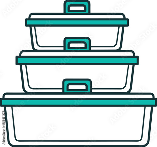 Set of stackable food containers with turquoise lids for storage