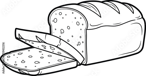 Loaf of sliced bread, baked goods for breakfast or sandwiches, essential food staple item