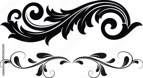 Luxury Baroque Scroll Ornament and Delicate Floral Filigree Design Element