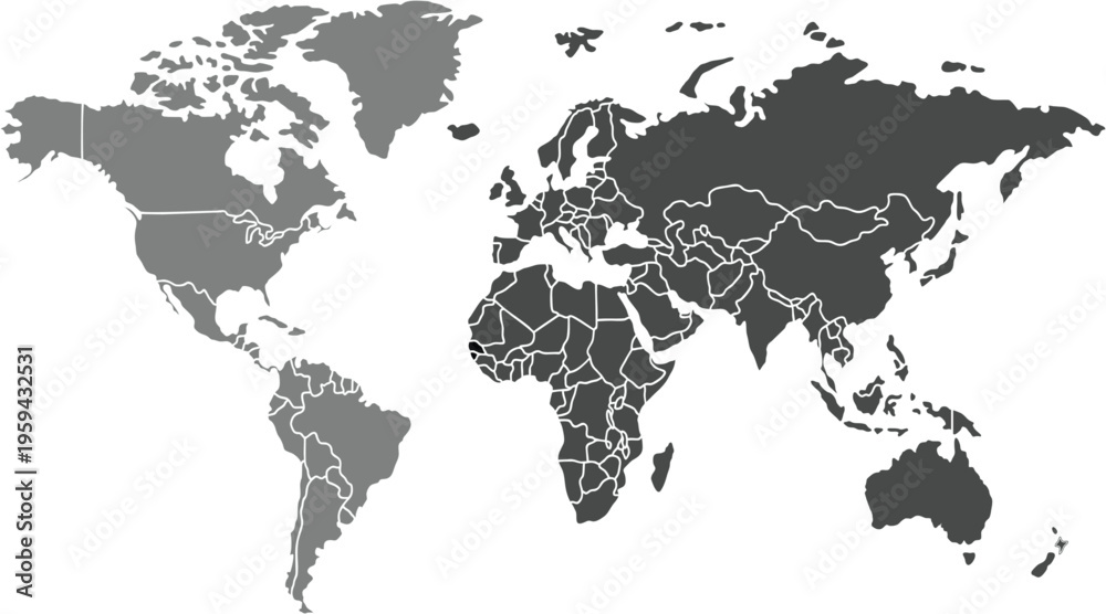 Obraz premium flat design world map silhouette in neutral grey tones