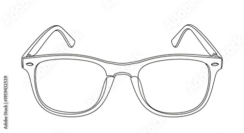 A minimalist black and white line drawing of eyeglasses with thick frames