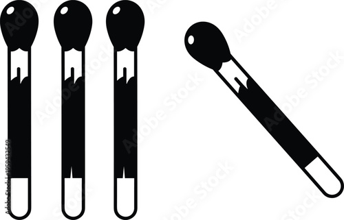 Several black matchsticks with red tips for ignition or fire starting illustration