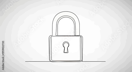 Minimalist line drawing of a padlock on a gray gradient background
