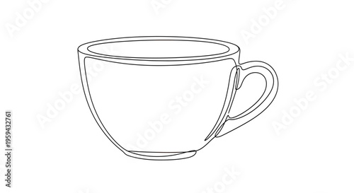 Simple black line drawing of a classic ceramic coffee cup with a handle