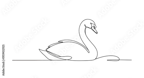 Elegant swan gracefully glides on tranquil waters in a minimalist one-line drawing